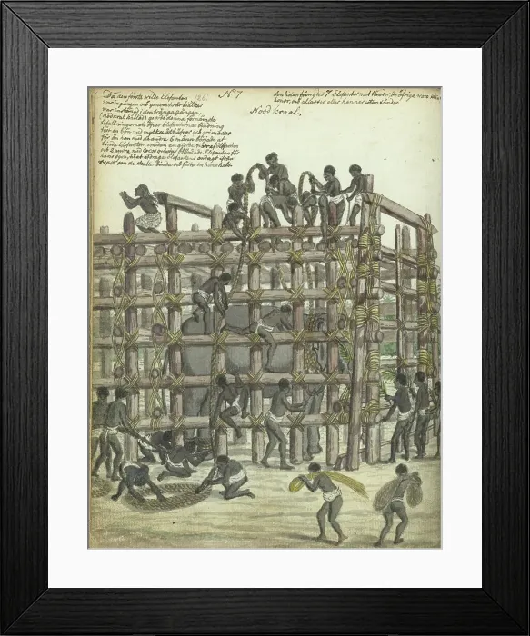 Framed Print : Restraining a Wild Elephant, 1785. Creator: Jan Brandes Framed Print : Restraining a Wild Elephant, 1785. Creator: Jan Brandes