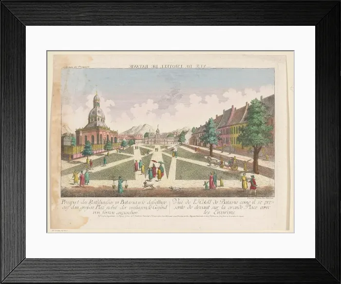 Framed Print : View of the town hall and the New Dutch Church in Batavia, 1755-1779. Creator: Franz Xavier Habermann Framed Print : View of the town hall and the New Dutch Church in Batavia, 1755-1779. Creator: Franz Xavier Habermann