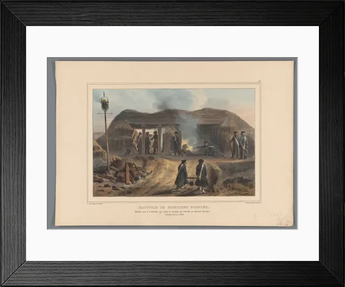 Framed Print : Lighting a mortar in an armoured battery, 1832, (1833). Creator: Auguste Raffet