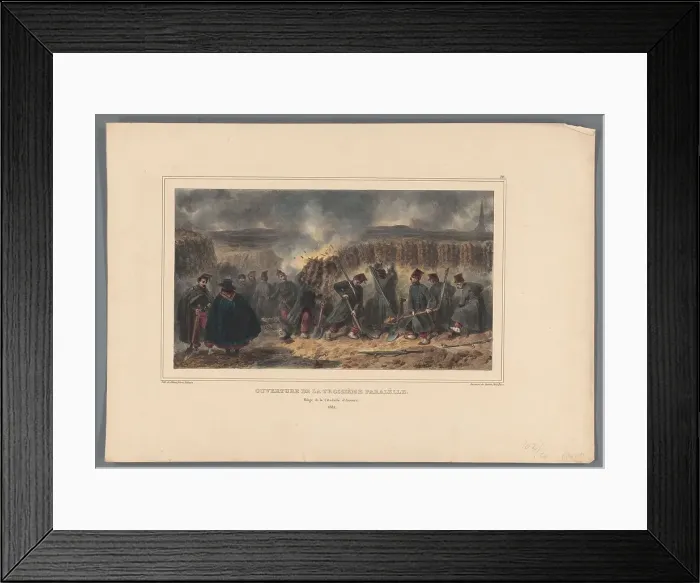 Framed Print : Soldiers dig a trench, 1832, (1833). Creator: Auguste Raffet Framed Print : Soldiers dig a trench, 1832, (1833). Creator: Auguste Raffet