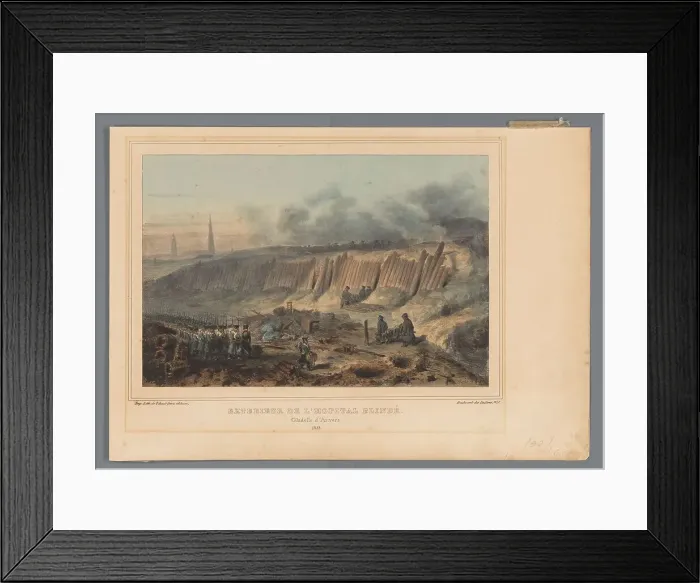 Framed Print : Exterior of the shell-proof field hospital, Citadel of Antwerp, 1832, (1833). Creator: Auguste Raffet Framed Print : Exterior of the shell-proof field hospital, Citadel of Antwerp, 1832, (1833). Creator: Auguste Raffet