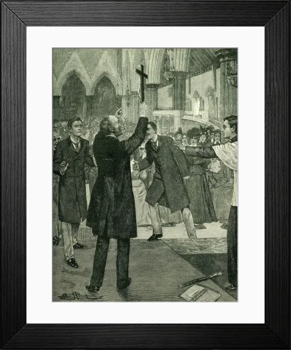 Framed Print : The Agitation Against Ritualism: Mr. Kensit's Violent Protest in a West End Church, c1900. Creator: Arthur Herbert Buckland Framed Print : The Agitation Against Ritualism: Mr. Kensit's Violent Protest in a West End Church, c1900. Creator: Arthur Herbert Buckland