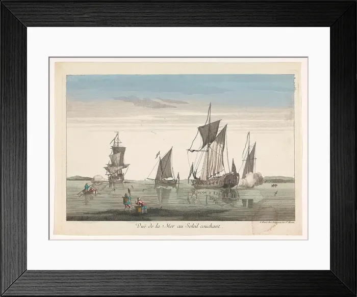 Framed Print : Seascape with ships and boats at sunset, 1745-1775. Creator: Unknown Framed Print : Seascape with ships and boats at sunset, 1745-1775. Creator: Unknown