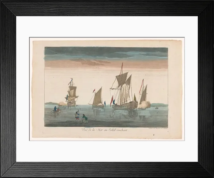Framed Print : Seascape with ships and boats at sunset, 1745-1775. Creator: Unknown Framed Print : Seascape with ships and boats at sunset, 1745-1775. Creator: Unknown