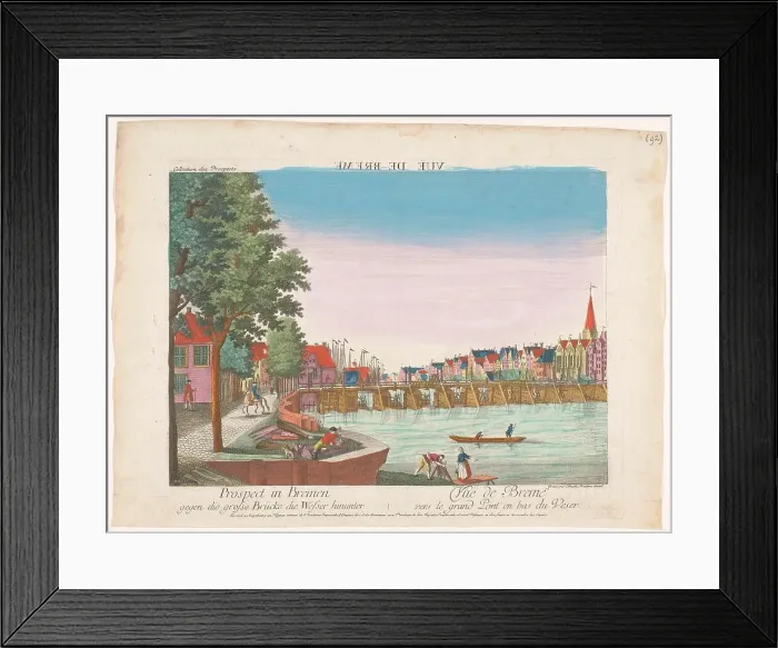 Framed Print : View of the Great Bridge over the River Weser in Bremen, 1755-1779. Creator: Johann Friedrich Leizelt Framed Print : View of the Great Bridge over the River Weser in Bremen, 1755-1779. Creator: Johann Friedrich Leizelt