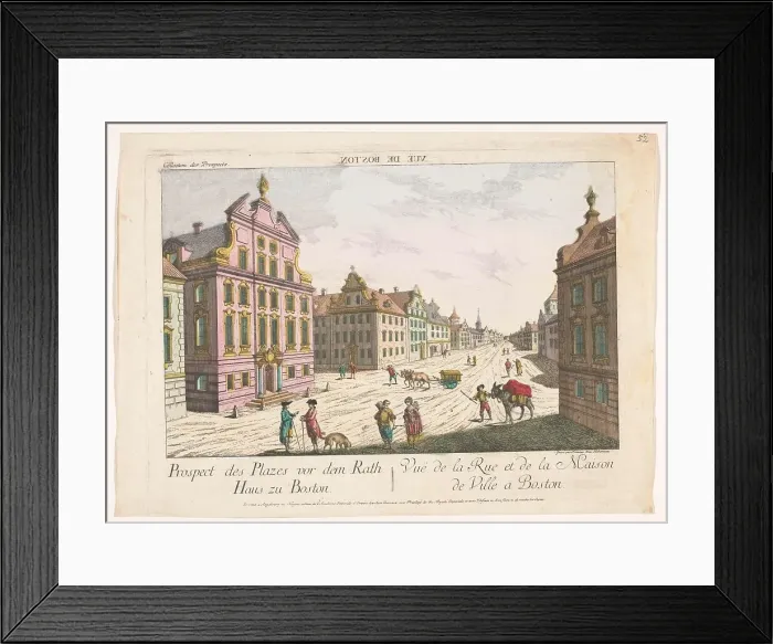 Framed Print : View of the town hall in Boston, 1755-1779. Creator: Franz Xavier Habermann Framed Print : View of the town hall in Boston, 1755-1779. Creator: Franz Xavier Habermann