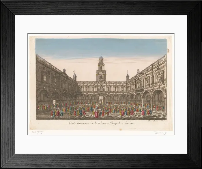 Framed Print : View of the interior of the Royal Exchange in London, 1745-1775. Creator: Unknown Framed Print : View of the interior of the Royal Exchange in London, 1745-1775. Creator: Unknown
