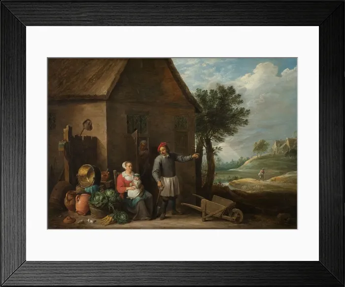 Framed Print : Husbandman at a Cottage Door with a Seated Woman and Child, c.1650-c.1655. Creator: David Teniers II Framed Print : Husbandman at a Cottage Door with a Seated Woman and Child, c.1650-c.1655. Creator: David Teniers II