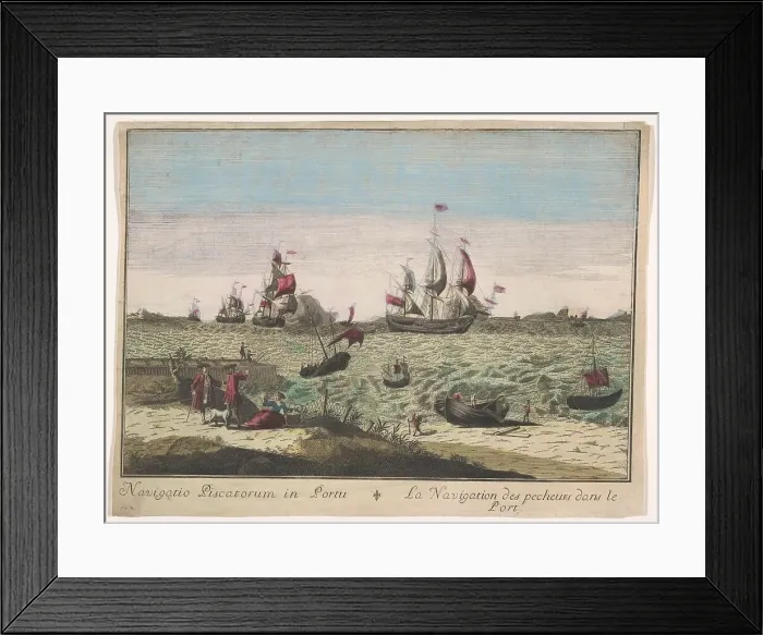 Framed Print : View of fishing boats in a port, 1700-1799. Creator: Unknown Framed Print : View of fishing boats in a port, 1700-1799. Creator: Unknown