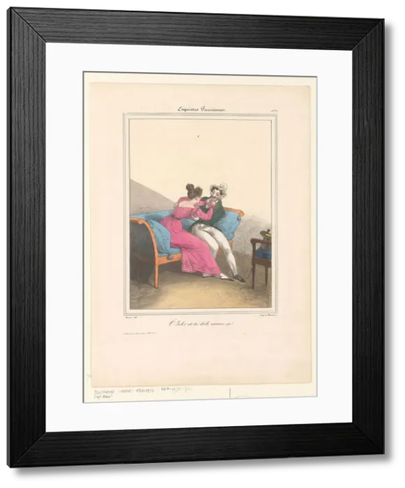 Framed Print : Woman teases her lover, 1827-1828. Creator: Francis Conscience Framed Print : Woman teases her lover, 1827-1828. Creator: Francis Conscience