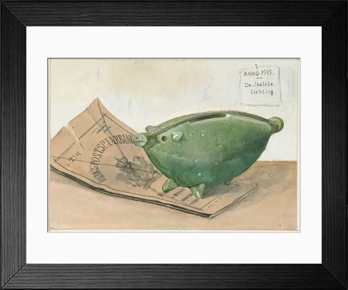 Framed Print : Piggy bank and savings bank booklet, 1915. Creator: Frans Everbag Framed Print : Piggy bank and savings bank booklet, 1915. Creator: Frans Everbag