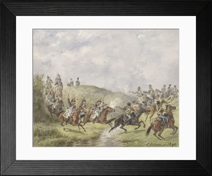 Framed Print : French Dragoons and Austrian hussars, 1892. Creator: Karel Frederik Bombled Framed Print : French Dragoons and Austrian hussars, 1892. Creator: Karel Frederik Bombled