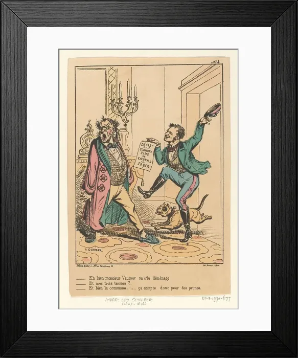 Framed Print : Cartoon about rent increases brought in by the Commune of Paris, 1871, (c.1871). Creator: Leo Scherer Framed Print : Cartoon about rent increases brought in by the Commune of Paris, 1871, (c.1871). Creator: Leo Scherer