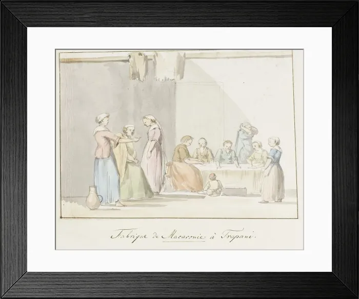 Framed Print : Preparing the Macaroni in Trapani, 1778. Creator: Louis Ducros Framed Print : Preparing the Macaroni in Trapani, 1778. Creator: Louis Ducros