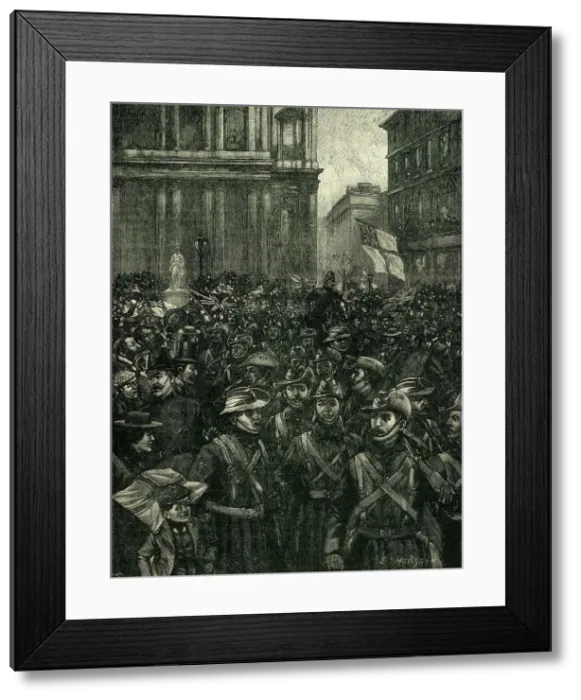 Framed Print : The C.I.V.'s Marching Down Ludgate Hill, On The Way From The Mansion House To Waterloo... c1900. Creator: E. B. Hodgson