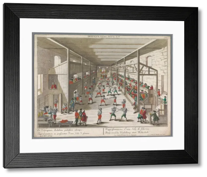 Framed Print : View of a fencing school, 1742-1801. Creator: Anon Framed Print : View of a fencing school, 1742-1801. Creator: Anon