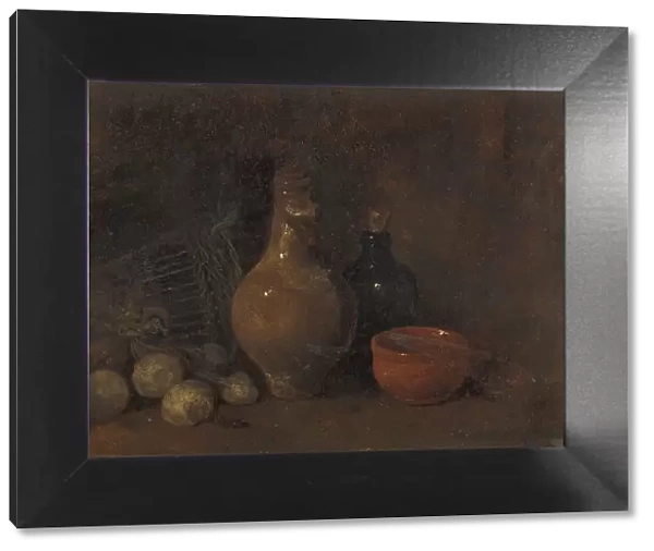 Still life with fruit, bottle and pottery, 1827-1887. Creator: Francois Bonvin