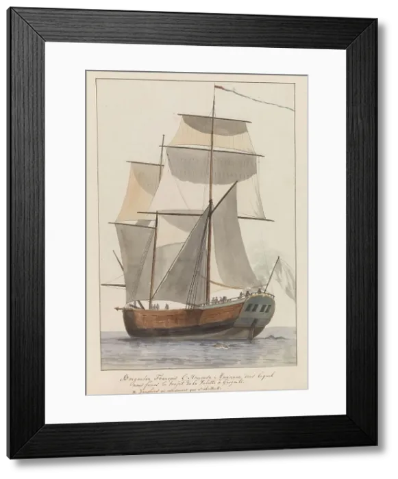 Framed Print : French brigantine ship l'Heureuse Marianne on tour from Valetta to... 1778. Creator: Louis Ducros Framed Print : French brigantine ship l'Heureuse Marianne on tour from Valetta to... 1778. Creator: Louis Ducros