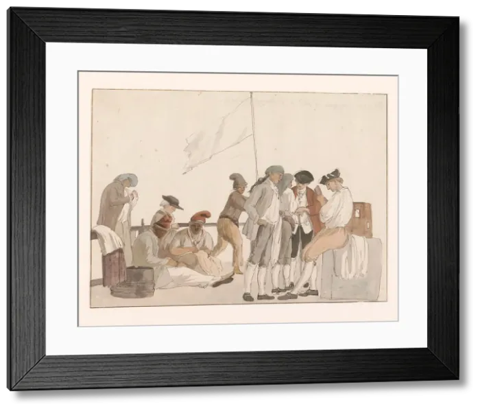 Framed Print : Company on board ship l'Heureuse Marianne, 1778. Creator: Louis Ducros Framed Print : Company on board ship l'Heureuse Marianne, 1778. Creator: Louis Ducros