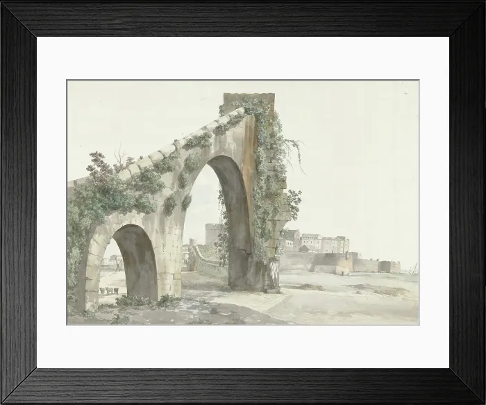 Framed Print : View of Aqueduct and the city of Taranto, 1778. Creator: Louis Ducros Framed Print : View of Aqueduct and the city of Taranto, 1778. Creator: Louis Ducros