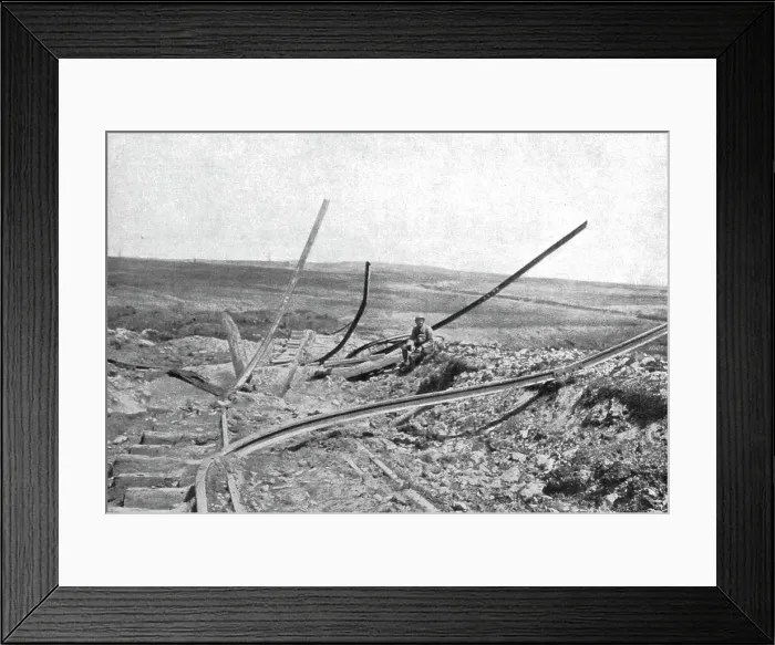 Framed Print : Devant Verdun; Entre Fleury et Thiaumont, sur la voie du chemin de fer d'interet local qui... 1916 Creator: Unknown Framed Print : Devant Verdun; Entre Fleury et Thiaumont, sur la voie du chemin de fer d'interet local qui... 1916 Creator: Unknown