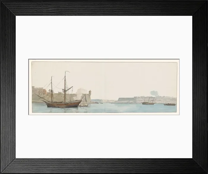 Framed Print : View of Fort St. Angelo with galley ships in the harbour, Malta, 1778. Creator: Louis Ducros Framed Print : View of Fort St. Angelo with galley ships in the harbour, Malta, 1778. Creator: Louis Ducros