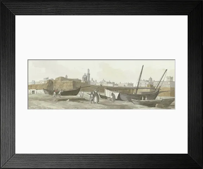 Framed Print : View of the port of Bari on the south side, 1778. Creator: Louis Ducros Framed Print : View of the port of Bari on the south side, 1778. Creator: Louis Ducros