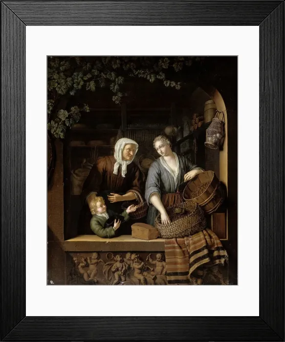 Framed Print : The Grocer's Shop, 1715. Creator: Frans van Mieris II Framed Print : The Grocer's Shop, 1715. Creator: Frans van Mieris II