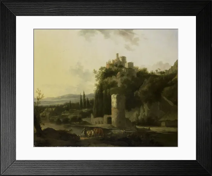 Framed Print : Italinate landscape with round tower, 1667. Creator: Frederik de Moucheron Framed Print : Italinate landscape with round tower, 1667. Creator: Frederik de Moucheron