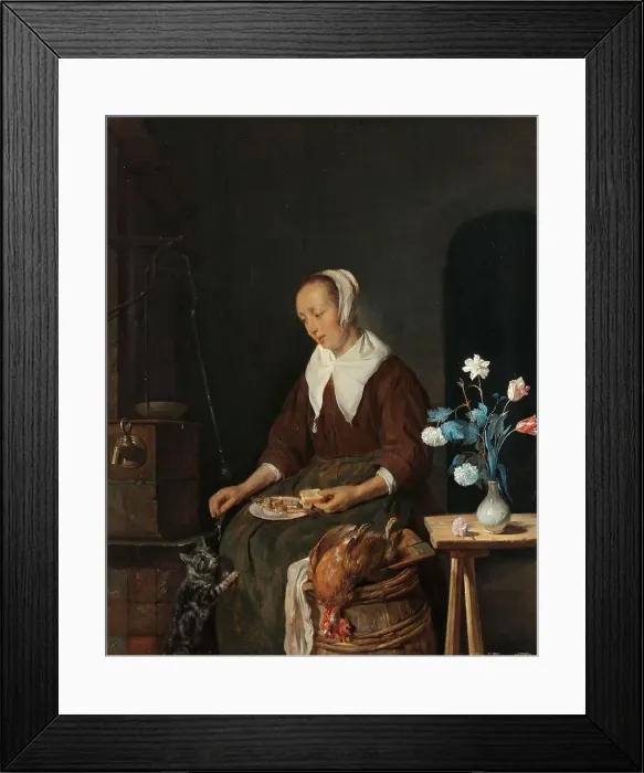 Framed Print : Woman Eating, Known as ‘The Cat's Breakfast, c.1661-c.1664. Creator: Gabriel Metsu Framed Print : Woman Eating, Known as ‘The Cat's Breakfast, c.1661-c.1664. Creator: Gabriel Metsu