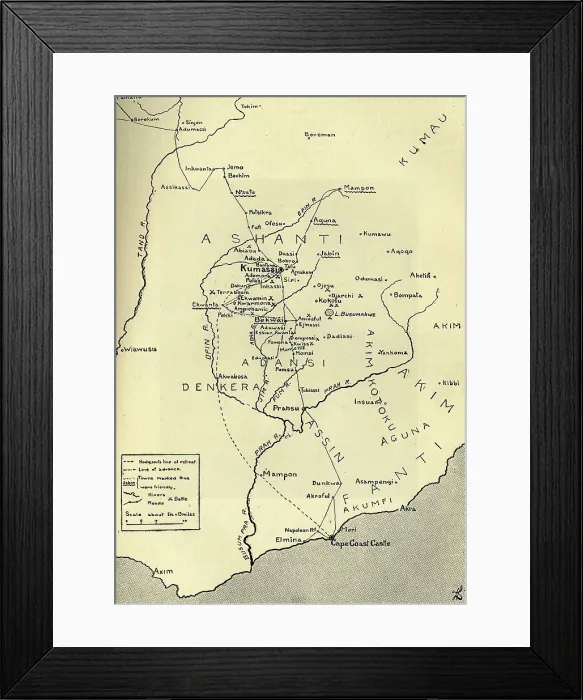 Framed Print : Sketch Map of the Theatre of War in Ashanti, 1900, c1900. Creator: Unknown Framed Print : Sketch Map of the Theatre of War in Ashanti, 1900, c1900. Creator: Unknown