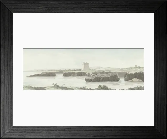 Framed Print : View on the coast of the Adriatic Sea with an observation tower on the other side of Monopoli, 1778. Creator: Louis Ducros Framed Print : View on the coast of the Adriatic Sea with an observation tower on the other side of Monopoli, 1778. Creator: Louis Ducros