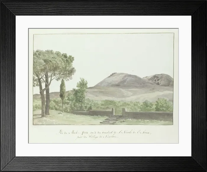 Framed Print : View of the Monti Rossi at San Nicolo l'Arena monastery close to Nicolosi, 1778. Creator: Louis Ducros Framed Print : View of the Monti Rossi at San Nicolo l'Arena monastery close to Nicolosi, 1778. Creator: Louis Ducros