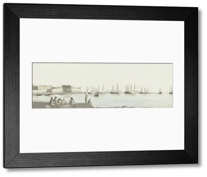 Framed Print : View of the roadstead with ships anchored at Bari, 1778. Creator: Louis Ducros Framed Print : View of the roadstead with ships anchored at Bari, 1778. Creator: Louis Ducros
