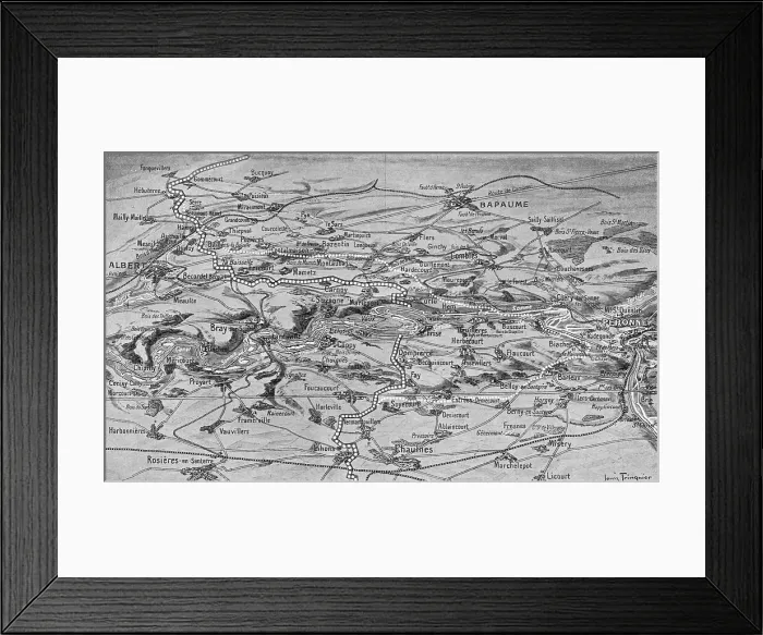 Framed Print : Croquis perspectif de terrain de l'offensive franco-britannique sur les deux rives de la Somme, 1916 Creator: Unknown Framed Print : Croquis perspectif de terrain de l'offensive franco-britannique sur les deux rives de la Somme, 1916 Creator: Unknown
