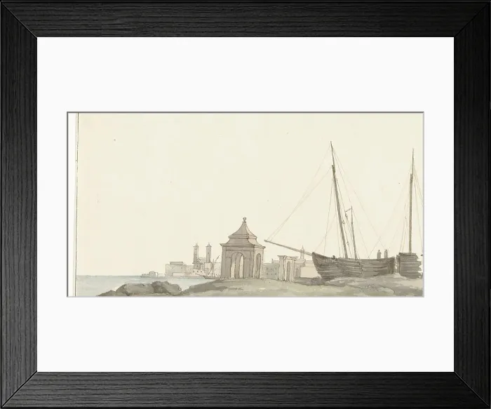 Framed Print : View of the city of Molfetta on the coast, 1778. Creator: Louis Ducros Framed Print : View of the city of Molfetta on the coast, 1778. Creator: Louis Ducros