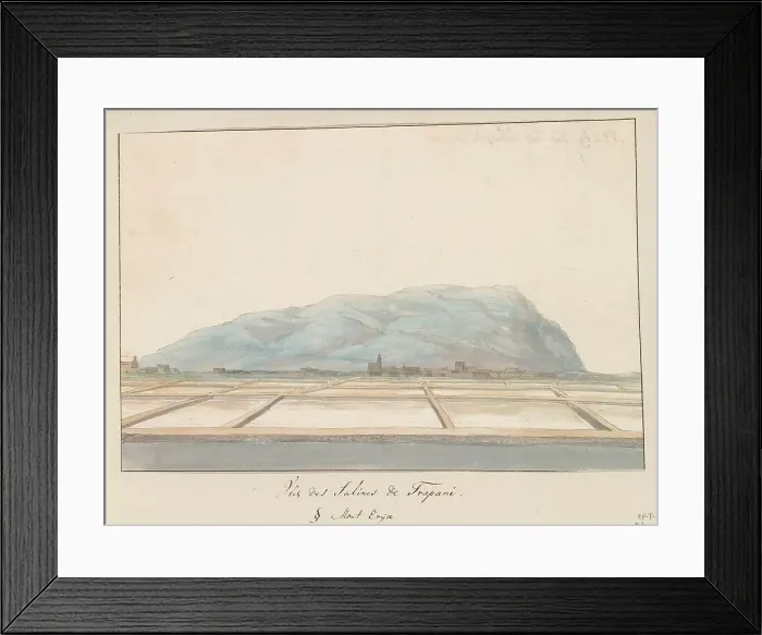 Framed Print : View of the salt pans of Trapani, 1778. Creator: Louis Ducros Framed Print : View of the salt pans of Trapani, 1778. Creator: Louis Ducros