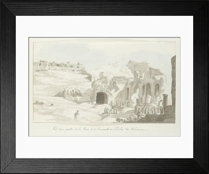 Framed Print : View of part of the stage and wall behind at Taormina theater, 1778. Creator: Louis Ducros Framed Print : View of part of the stage and wall behind at Taormina theater, 1778. Creator: Louis Ducros