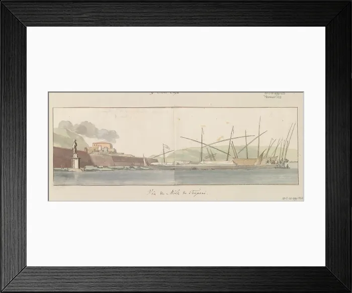 Framed Print : View of the harbour at Trapani, 1778. Creator: Louis Ducros Framed Print : View of the harbour at Trapani, 1778. Creator: Louis Ducros
