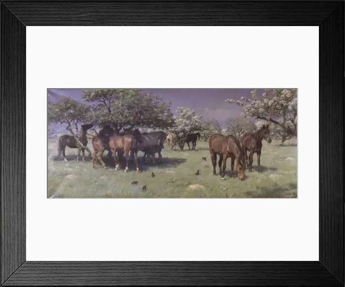 Framed Print : Horses in the deer park, 1896. Creator: Hans Michael Therkildsen Framed Print : Horses in the deer park, 1896. Creator: Hans Michael Therkildsen