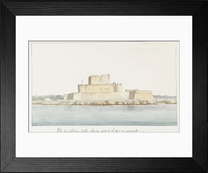 Framed Print : View of San Mauro la Bruca Castle from the sea, 1778. Creator: Louis Ducros Framed Print : View of San Mauro la Bruca Castle from the sea, 1778. Creator: Louis Ducros