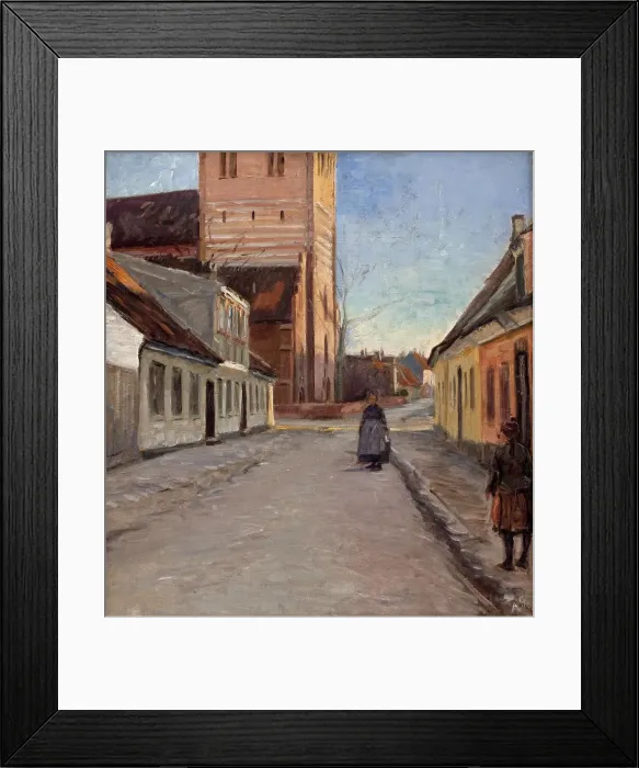 Framed Print : Street in Koge with Nicolai church on the left, 1898. Creator: Albert Gottschalk Framed Print : Street in Koge with Nicolai church on the left, 1898. Creator: Albert Gottschalk