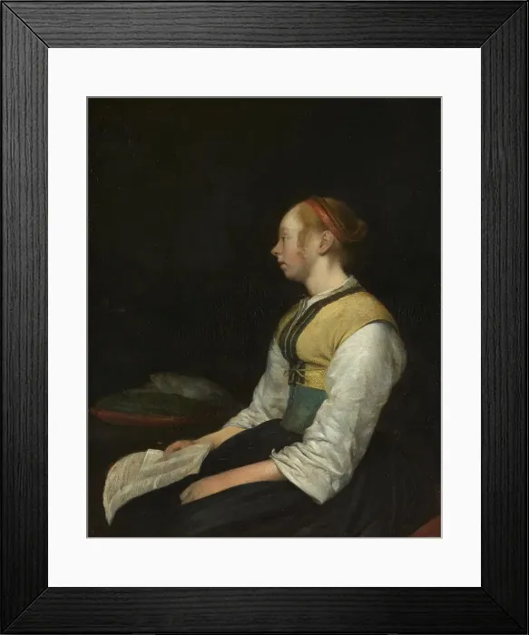Framed Print : Seated Girl in Peasant Costume, c.1650-c.1660. Creator: Gerard Terborch II Framed Print : Seated Girl in Peasant Costume, c.1650-c.1660. Creator: Gerard Terborch II
