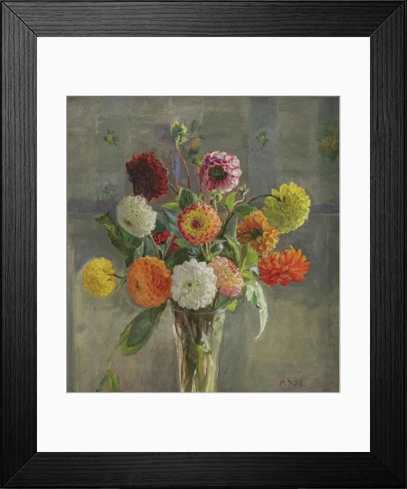 Framed Print : Dahlias in a glass, 1898. Creator: Anna Syberg Framed Print : Dahlias in a glass, 1898. Creator: Anna Syberg