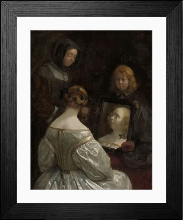 Framed Print : Woman at a Mirror, c.1652. Creator: Gerard Terborch II Framed Print : Woman at a Mirror, c.1652. Creator: Gerard Terborch II