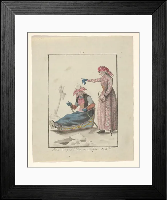 Framed Print : Frisian women on the ice, 1803-c.1899. Creator: J. Enklaar Framed Print : Frisian women on the ice, 1803-c.1899. Creator: J. Enklaar