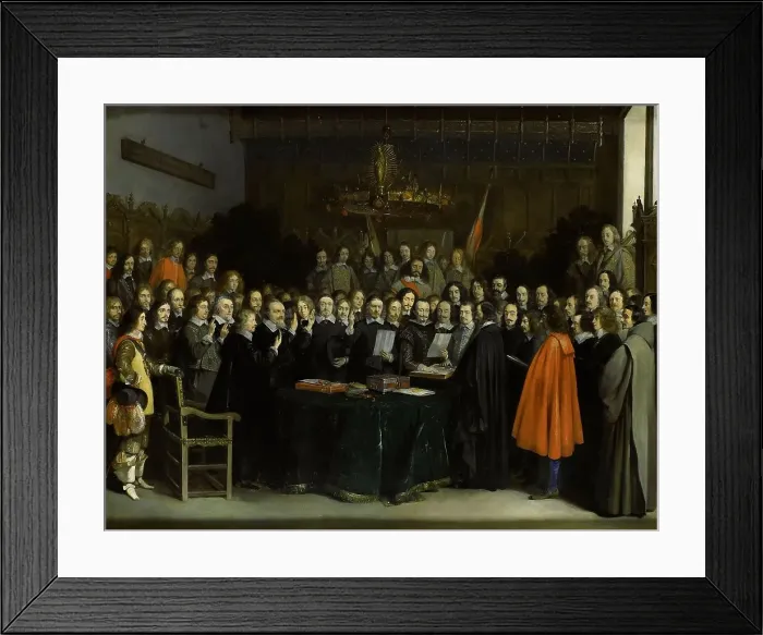 Framed Print : The Ratification of the Treaty of Münster, 1648. Creator: Gerard Terborch II