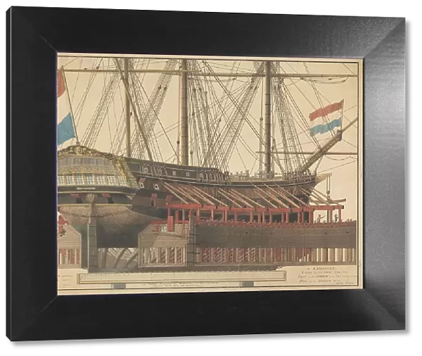 The Zoutman on ship camels, 1807. Creator: J. Vos