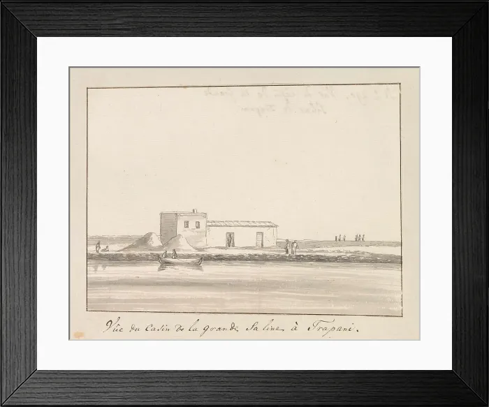 Framed Print : View of salt shack at large salt pan in Trapani, 1778. Creator: Louis Ducros Framed Print : View of salt shack at large salt pan in Trapani, 1778. Creator: Louis Ducros