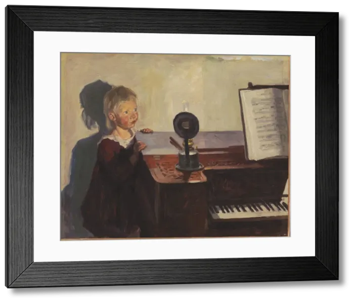 Framed Print : Bimse at the piano, 1902. Creator: Peter Hansen Framed Print : Bimse at the piano, 1902. Creator: Peter Hansen